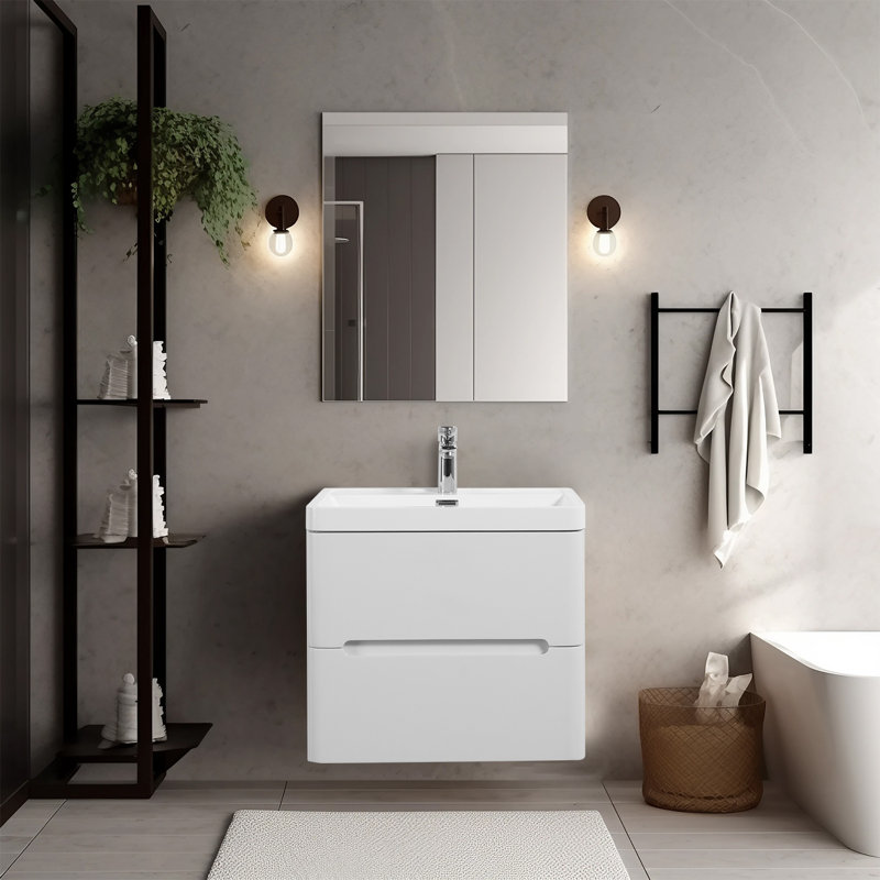 Ashai 60mm Single Bathroom Vanity with Drop In Resin Basin, White