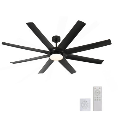 Ventilateur de plafond 72 pouces avec moteur à courant continu industriel avec lumière, grand ventilateur de plafond avec 8 pales réversibles, 3 tiges verticales, télécommande à 6 vitesses, ventilateurs de plafond pour la maison ou le garage, noir