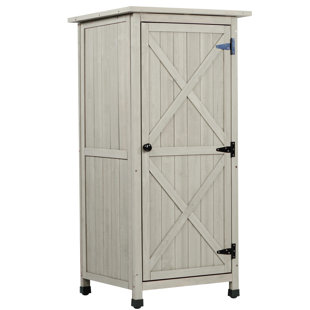 FTCBNet Solid Wood Outdoor Storage Shed, Vertical Garden Tool Cabinet with Waterproof Metal Roof & 2 Adjustable Shelves Ideal for Yard, Patio, Deck and Porch (20" x 24" x 48")