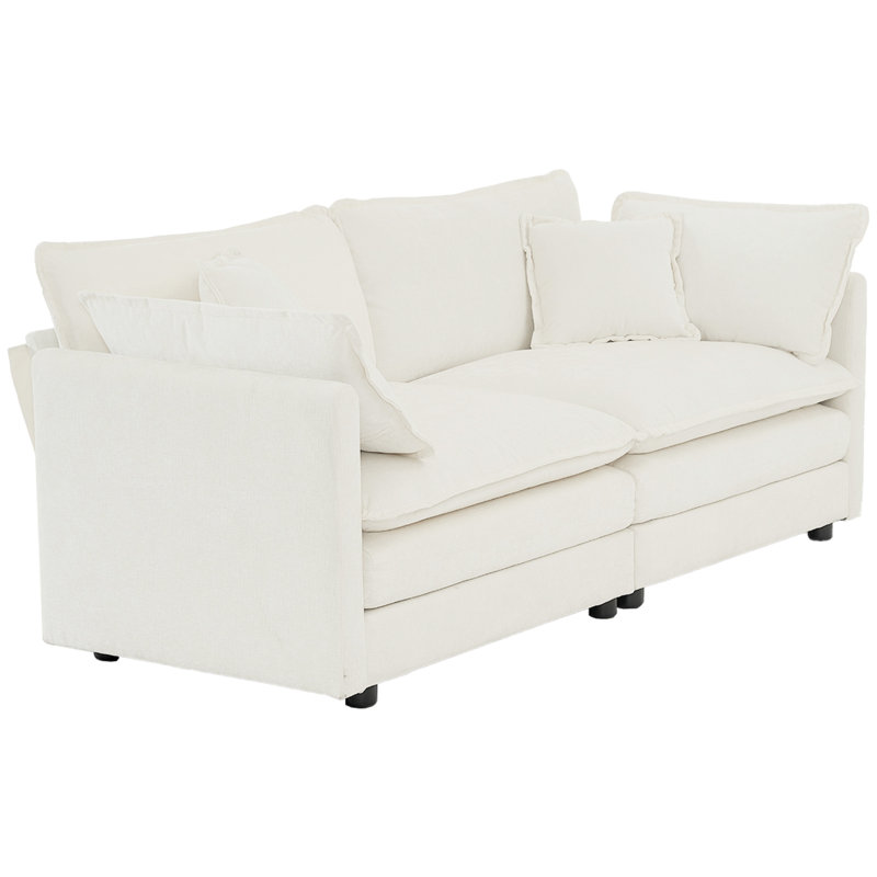 2 avec tissu chenille blanc - canapé de soutien du corps pour le salon. Structure en bois massif. Matériau respirant. Rembourrage doux en éponge. Assise réglable. Confortable et relaxant. Facile à