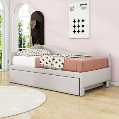 Twin Wooden Upholstered Daybed with Twin Trundle and Slats by Lark Manor