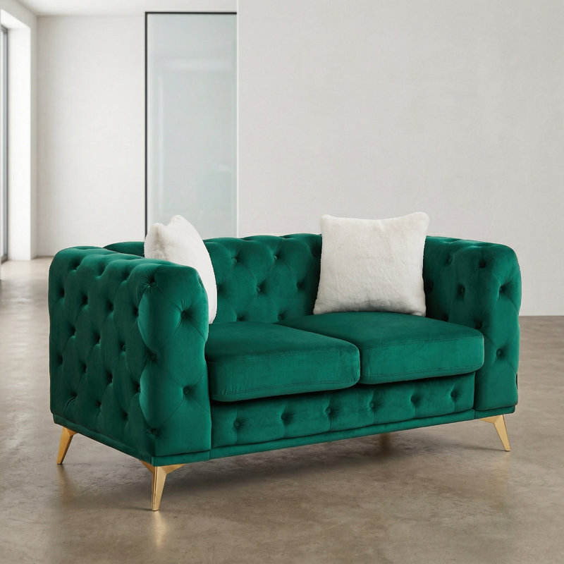 Causeuse Chesterfield en velours capitonné Modern, 2 sièges, Vert