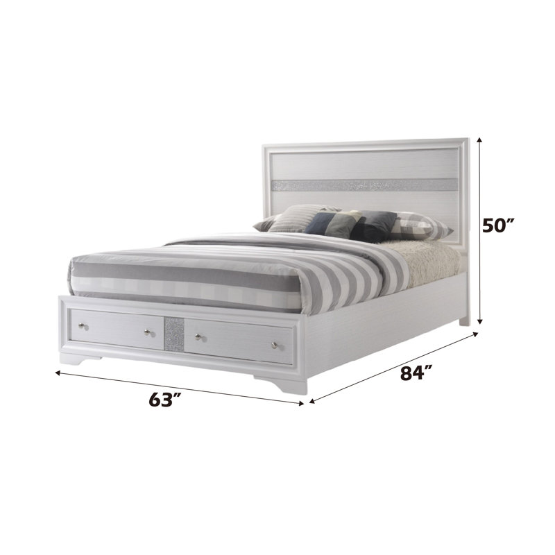 Structure de lit de rangement à profil bas avec 2 tiroirs - aucun sommier nécessaire, blanc, bois synthétique