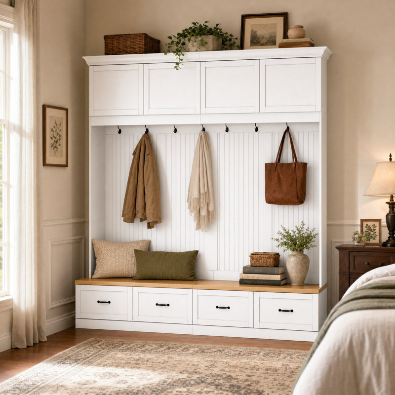 Extra-Large Hall Tree With Bench, 4 Drawers, 2 Cabinets & 7 Hooks | Complete Entryway Organization