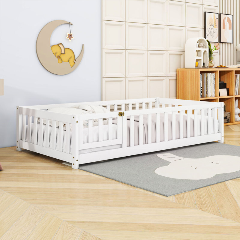 Wood Floor Bed With Fence, Twin, White
