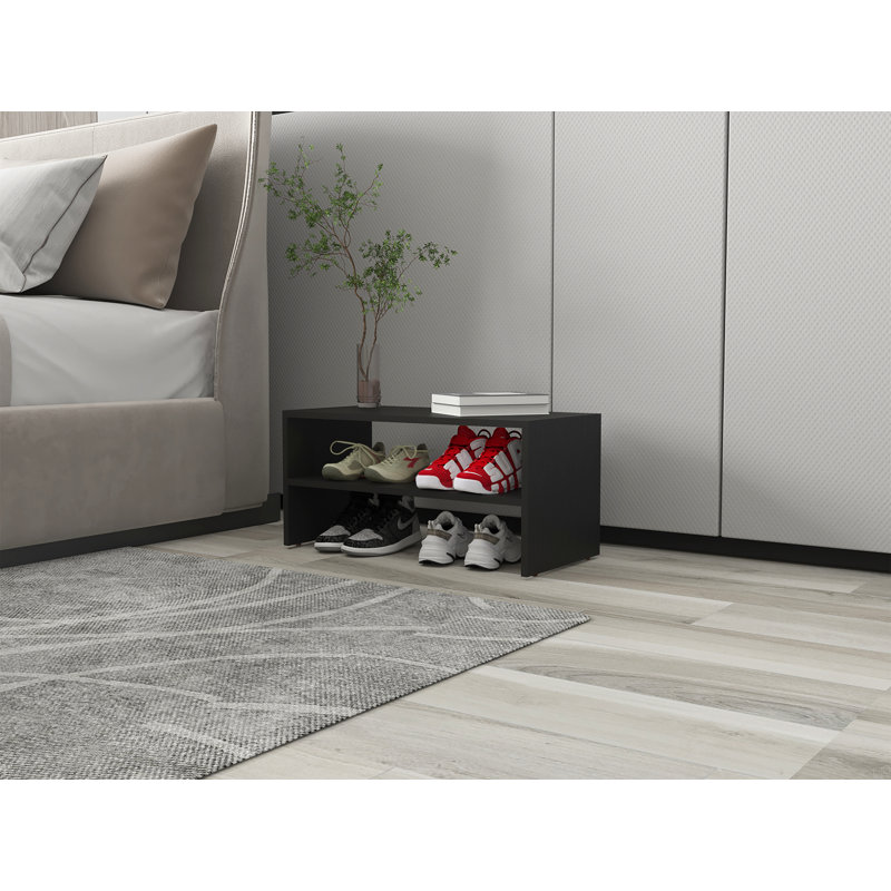 Shoe Rack In Melamine With 2 Shelves, Black
