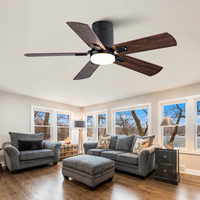 Ventilateurs de plafond à profil bas avec lumière et télécommande, moteur à DEL à intensité variable, réversible, pour une utilisation à l'intérieur ou à l'extérieur