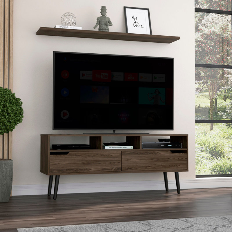 Oslo Tv Stand For TV´S Up 51", Two  Drawers, Three Open Shelves -Dark Walnut