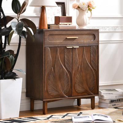 Armoire d'appoint 2 portes avec tiroir et feuille sculptée