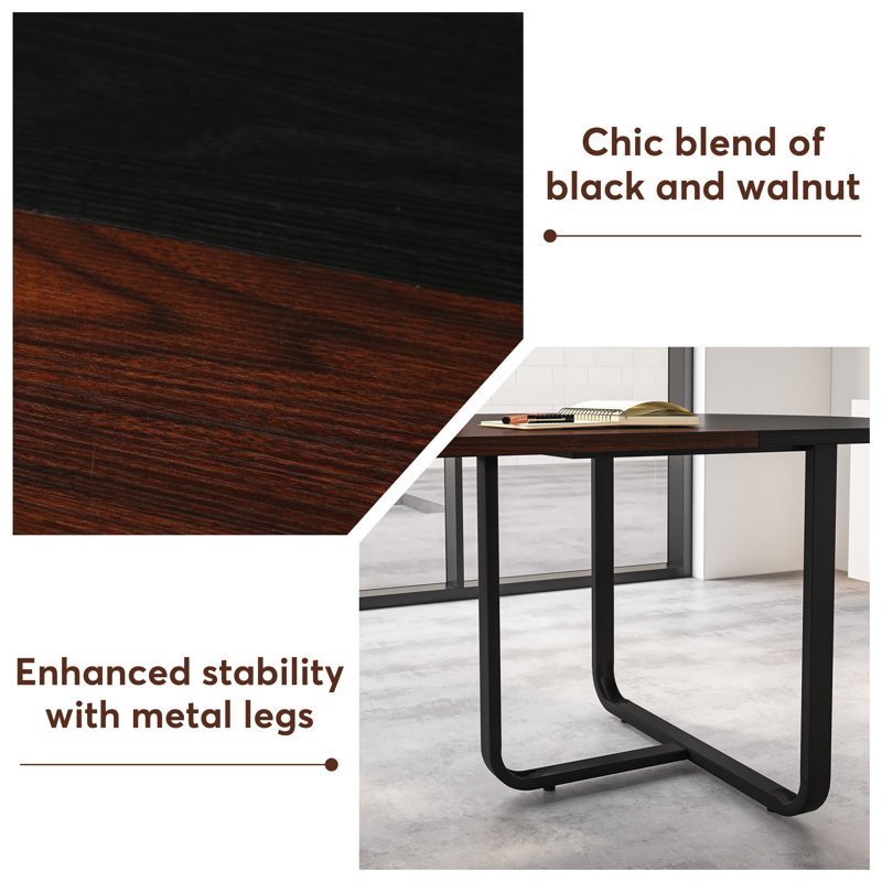 Jazib Oval Metal Base Dining Table, Black/Oak