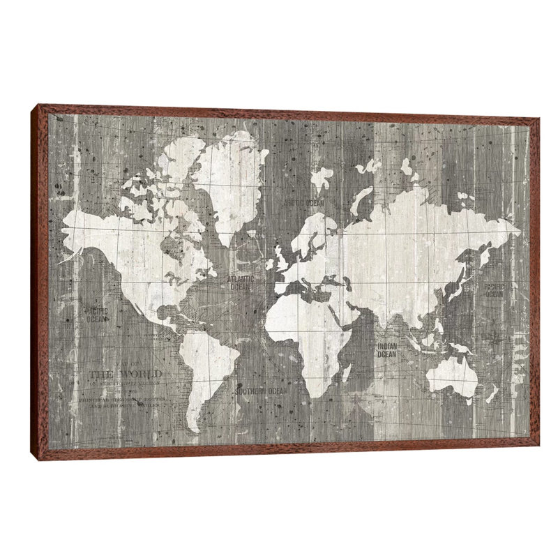 Old World Map by Wild Apple Portfolio - Print on Canvas, 152.5 cm H x 101.5 cm W, Brown Framed