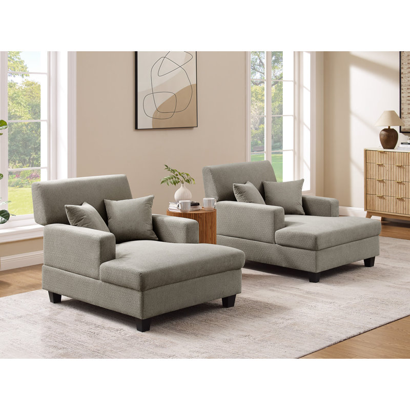 Ensemble de 2 chaises longues rembourrées Monroeville de 94 cm de large avec dossier inclinable réglable, Grey Chenille