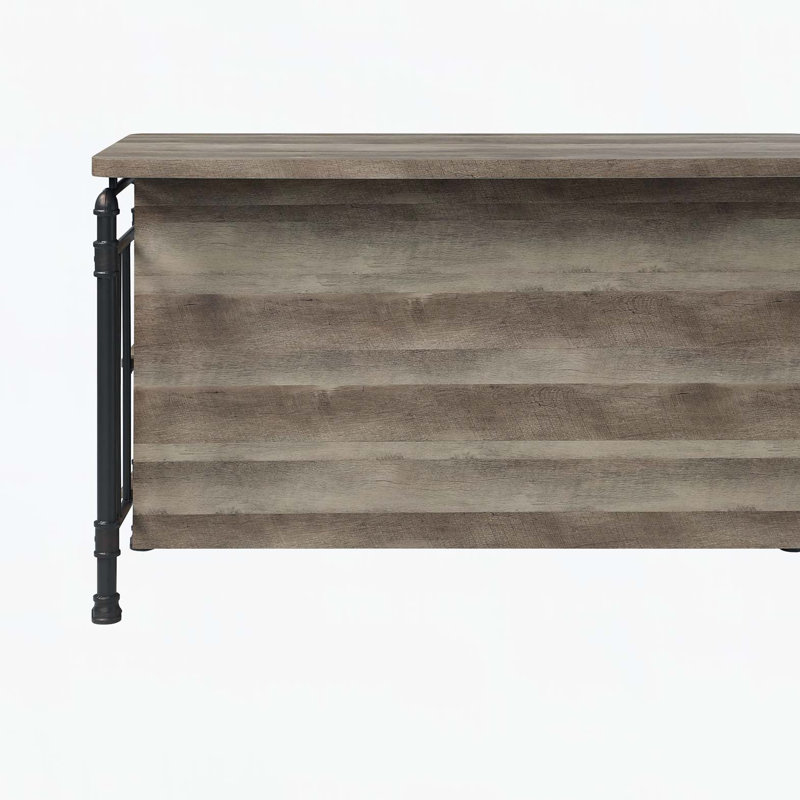 Îlot de cuisine à 5 tablettes en chêne antique et gris sable