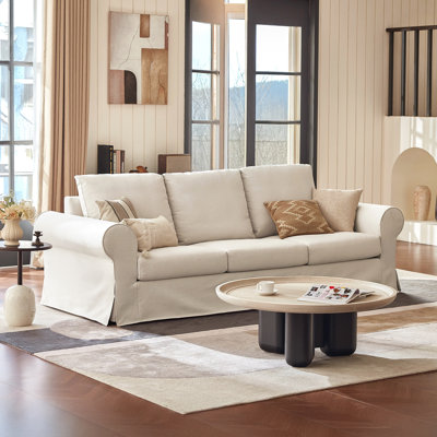 89'' Upholstered 3-Seater Sofa With Rolled Arms, Slipcovered Couch For Living Room