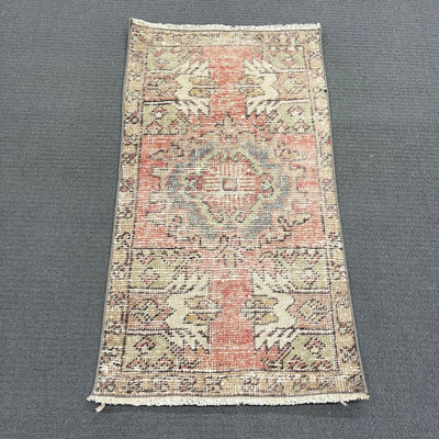 Tapis rétro en laine, motif géométrique orange 19,3 x 35 po