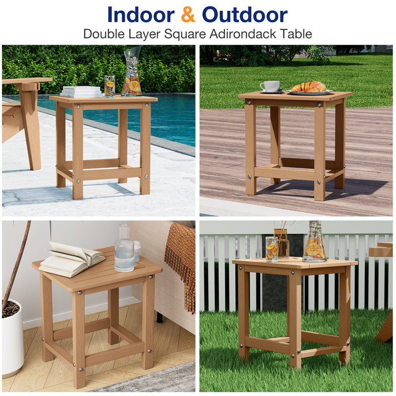 Outdoor HIPS Side Table For Patio Indoor Outdoor Weather - Resistant Adirondack Tables, Teak