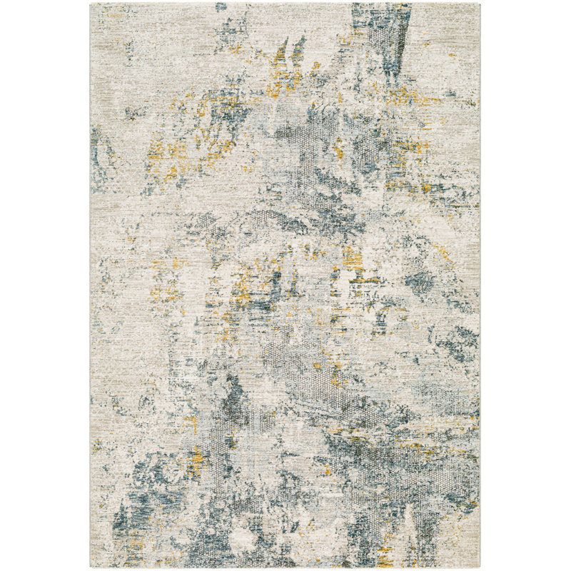 Abstract Machine Woven Polyester Area Rug in Beige/Blue/Orange, Rectangle 7'10" x 10'3"