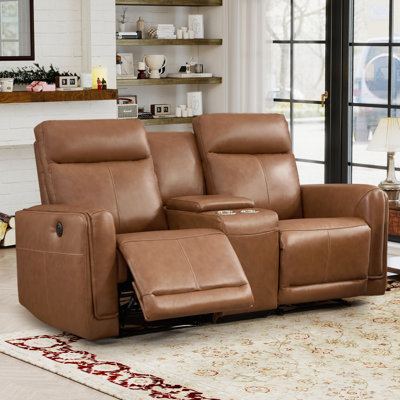 73" W Classic Top-Grain Leather Power Reclining Loveseat With USB & Type-C, Dual Cup Holders & Storage(Set Of 2)
