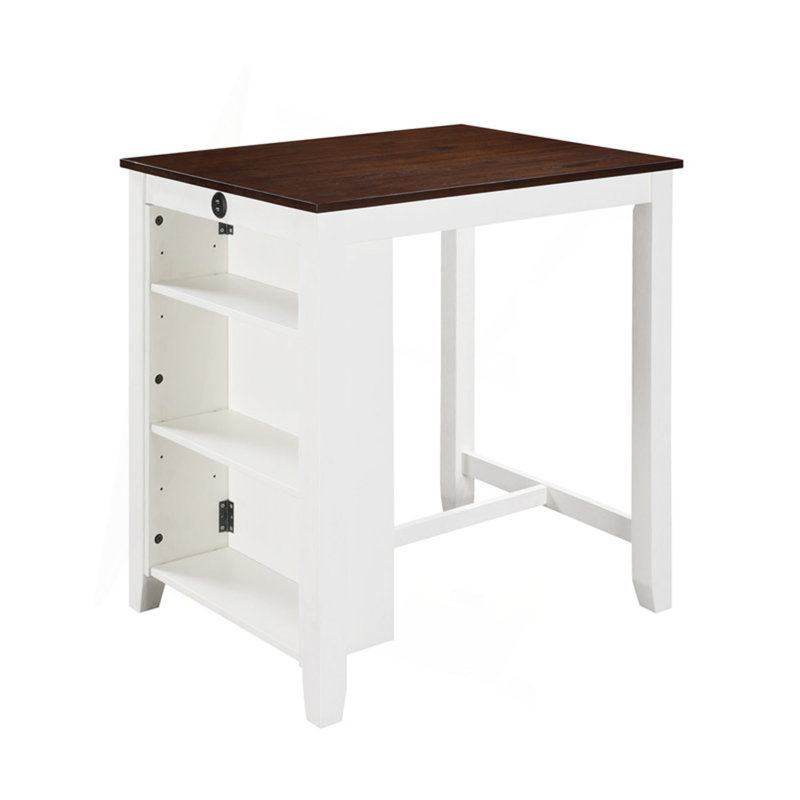 Table de salle à manger à hauteur de comptoir Gregorio, Brun / Blanc, Bois massif / bois manufacturé