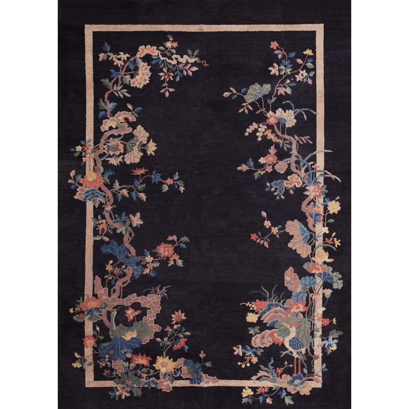 Blue Antique Artistic Art Deco Chinese Crane Pattern Area Rug