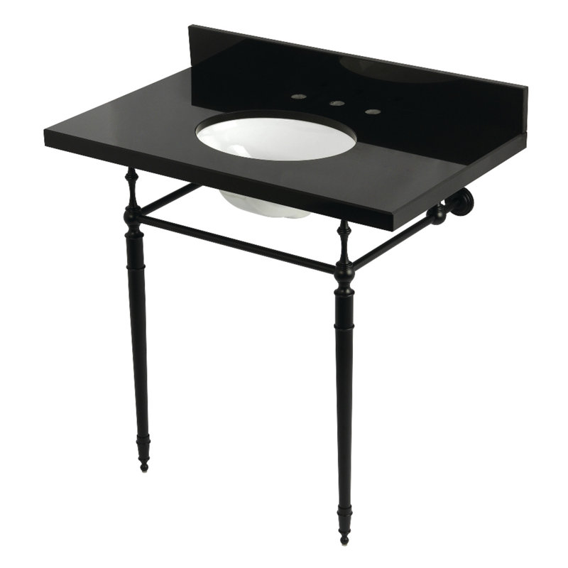 Kingston Brass Edwardian 36-Inch Black Granite Console Sink with Brass Legs (8-Inch, 3-Hole), Matte Black