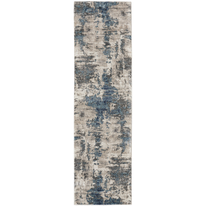 8' Blue Abstract Power Loom Runner Rug