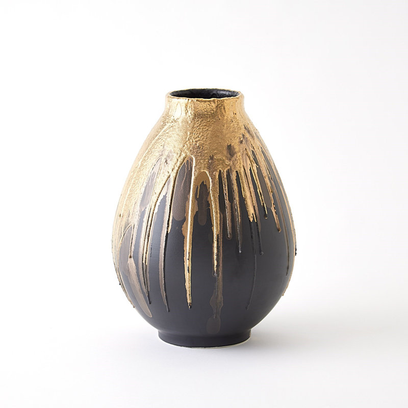 Cauldron Vase-Gold-Med, 15.5" H x 11" W x 11" D