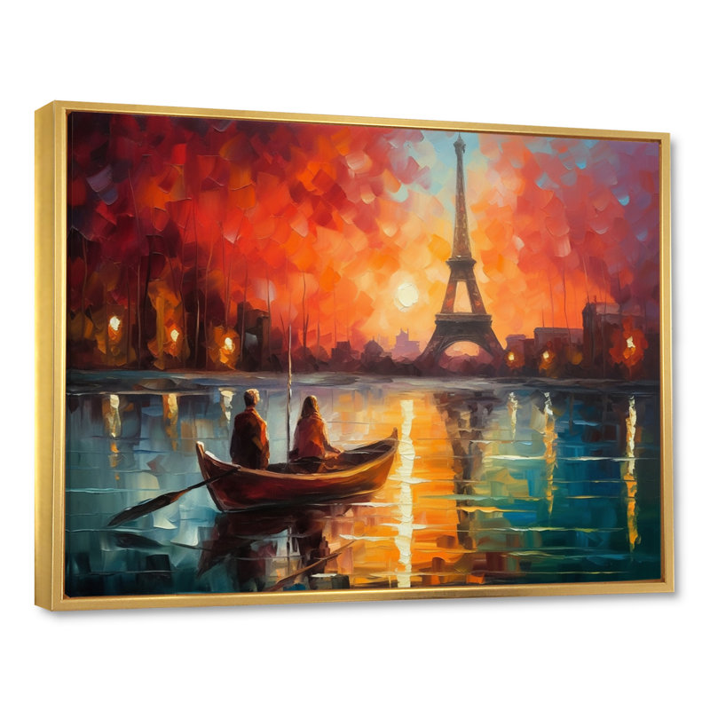 Peinture romantique sur toile I, soirée romantique, H 16 po x l 32 po x P 1 po, Cadre flottant doré