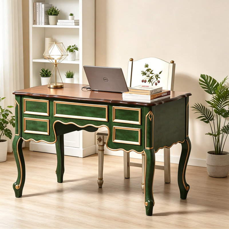 Retro Simple Green Solid Wood Writing Desk