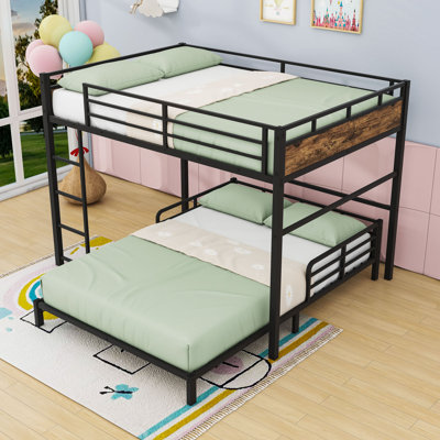 Split Bunk Bed With Ladder And Guardrails