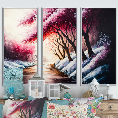 «Winter Beauty Landscape in Pink Magenta and Blue IV - Landscape Forest», ensemble d'art sur toile