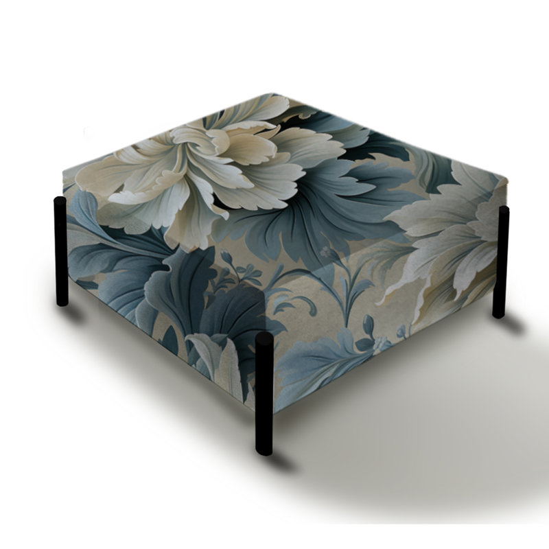 Petal Symphony Blue Damask Harmony I - Grand repose-pieds carré damassé