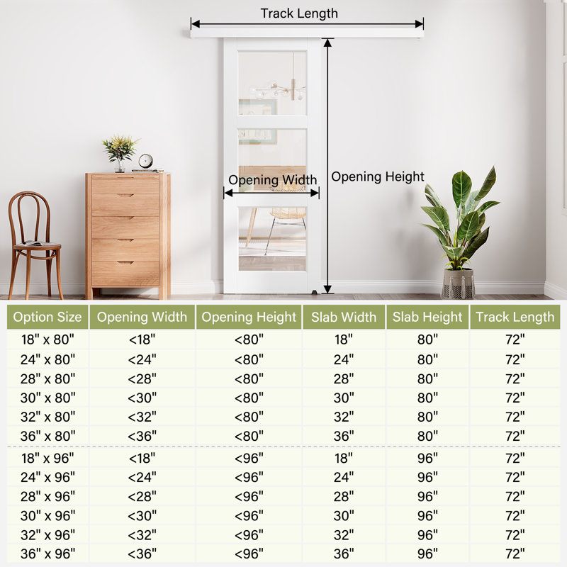 Porte coulissante de style grange avec rail dissimulé, apprêt blanc, 3 panneaux en verre transparent, pour placard ou garde-manger, avec trousse de quincaillerie (aucun assemblage requis)