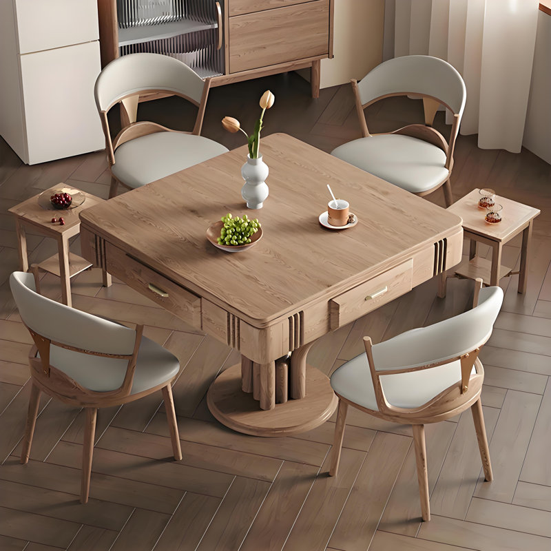 Solid Wood Multifunctional Dining & Mahjong Table with Heating Function for Chinese Rules