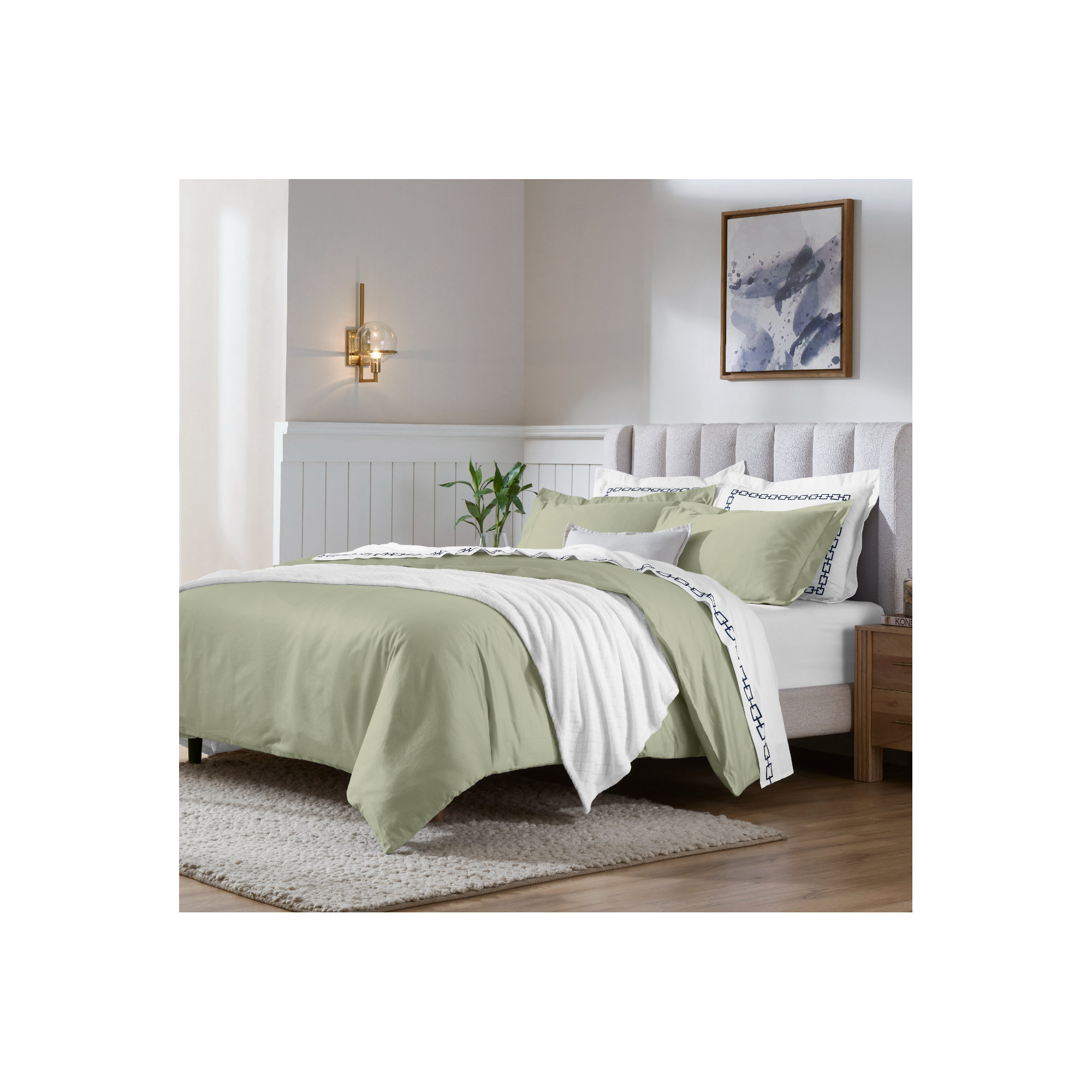 Cotton Duvet Cover Set, King/California King Duvet Cover + 2 King Shams, Sage
