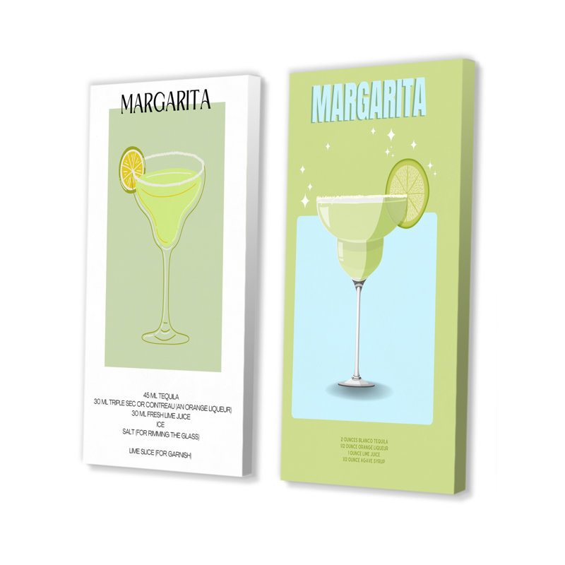 «Lime Margarita», ensemble de 2 pièces d'art mural cocktail mexicain, H 40 po x l 40 po, Toile tendue sur cadre