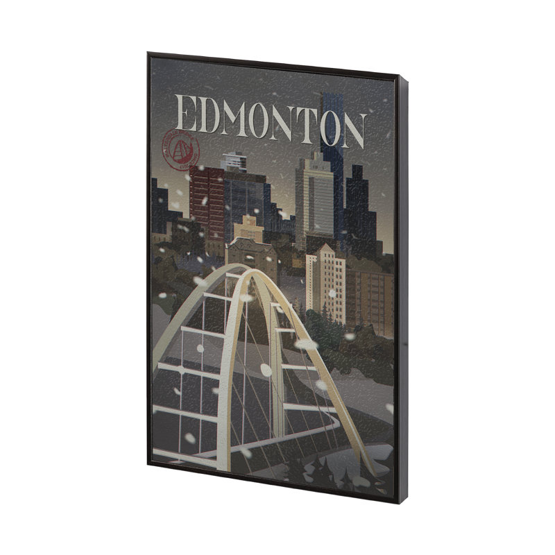 Edmonton Go by Simone a Framed Art Print Matted under Glass, Black Floater Framed, 15.5" H x 10.5" W x 1.5" D, No Matte