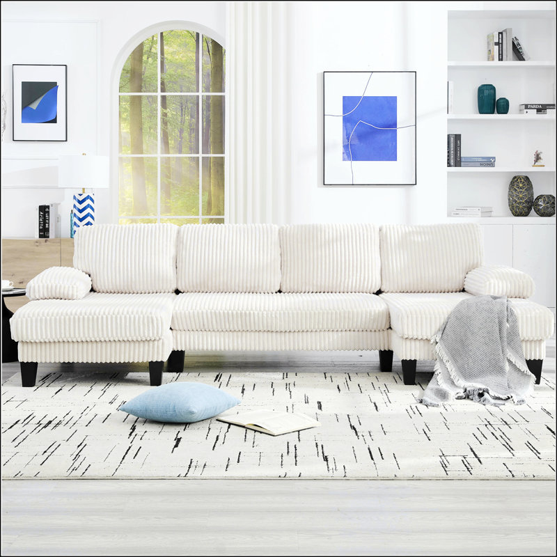 Canapé en U avec siège surdimensionné, canapé confortable et spacieux à 4 places avec méridienne double pour salon et appartement