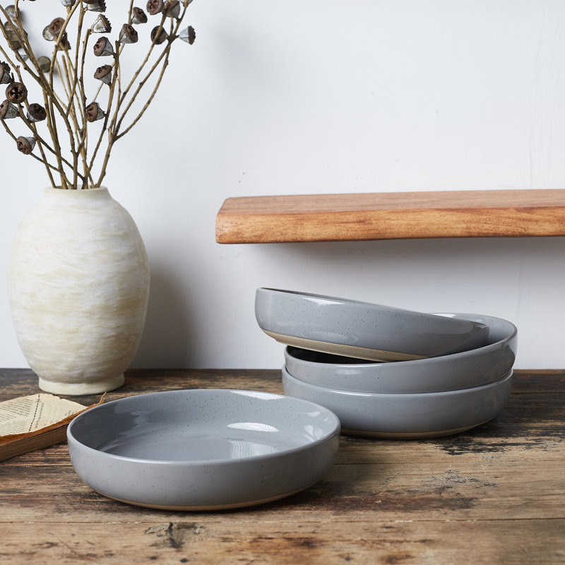 Stoneware Pasta Bowl Set (Set of 4), 976ml Bowls, Dark Grey