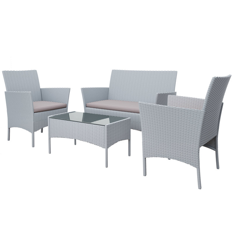 Outdoor Gerardi All Weather Wicker 4 - Person Seating Group with Cushions, Grey