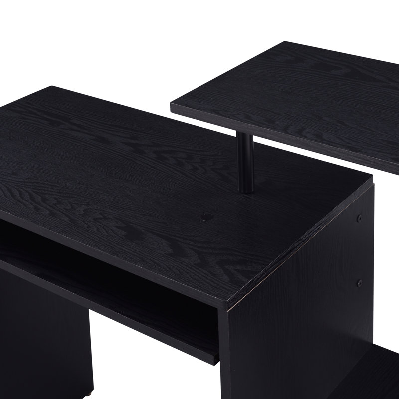 Ergonomic Computer Desk With Built-in Keyboard Tray And Space Black Integrated Storage Solution