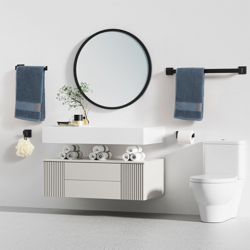 Stainless Steel Wall-Mounted 4-piece bathroom hardware set, Matte Black