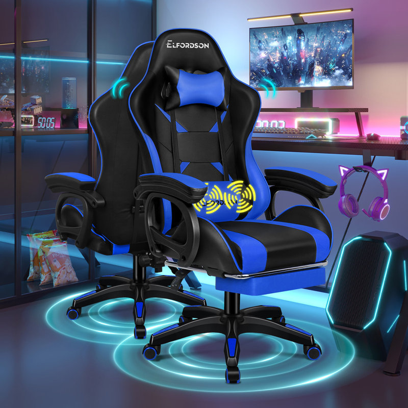 Metro Lane Gaming Chair with Headrest, Blue/Black