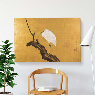 Heron On A Willow Tree Branch by Maruyama Okyo - Wrapped Canvas Painting