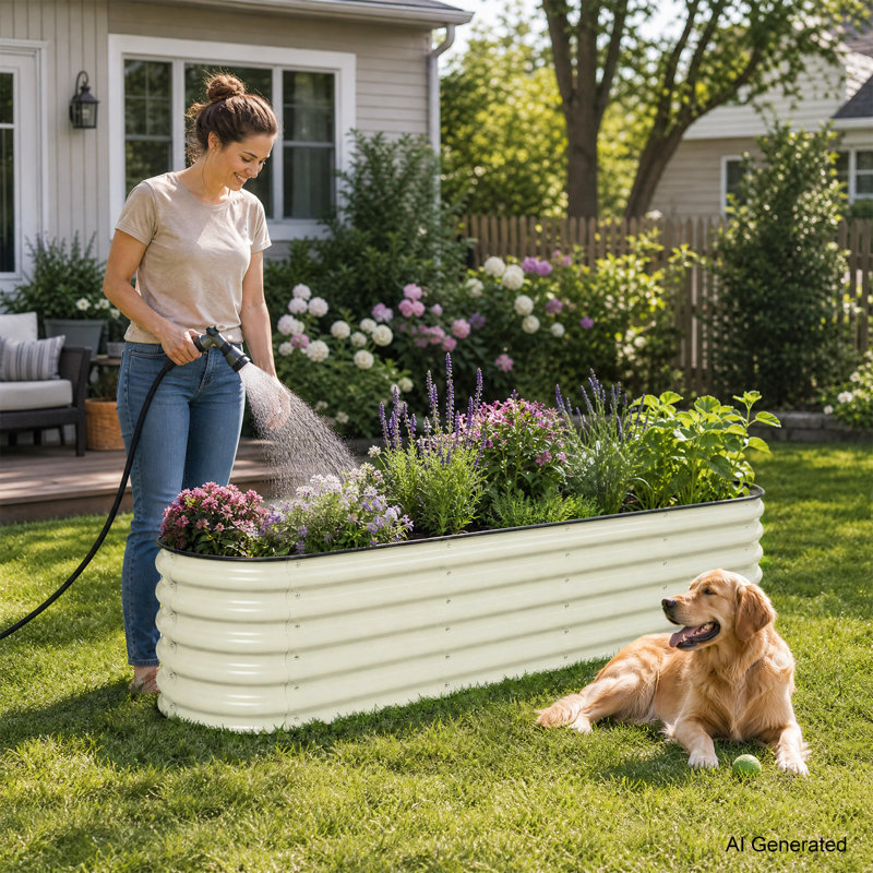 Anesa Modular Metal Raised Garden Bed, Beige, 17" H x 89" W x 17.7" D