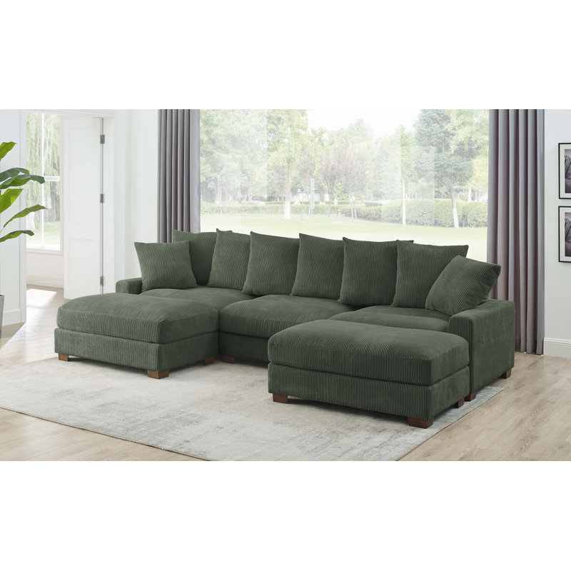 Canapé modulaire réversible Ashira, Velours côtelé vert olive, H 34 po x l 122,5 po x P 67,5 po