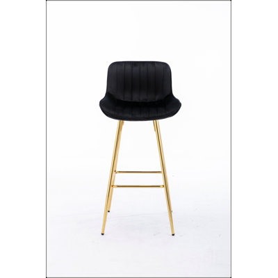 Set of 2 Bar Stools,with Chrome Footrest Velvet Fabric Counter Stool