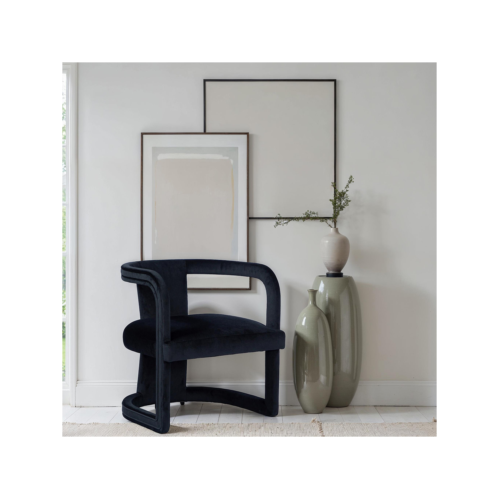 Nolita Upholstered Barrel Chair, Stax Black Performance Velvet