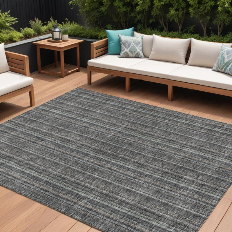 Tapis intérieur lavable rayé gris 8 pi x 10 pi