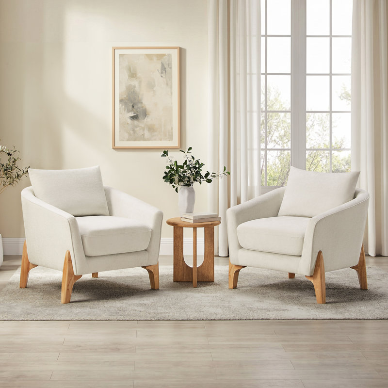 30.7 Inch Wide Upholstered Nordic Style Accent Chair,Set Of 2, Brown, Beige Chenille
